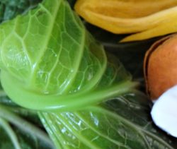 cabbge leaf, sweet potato, pepper