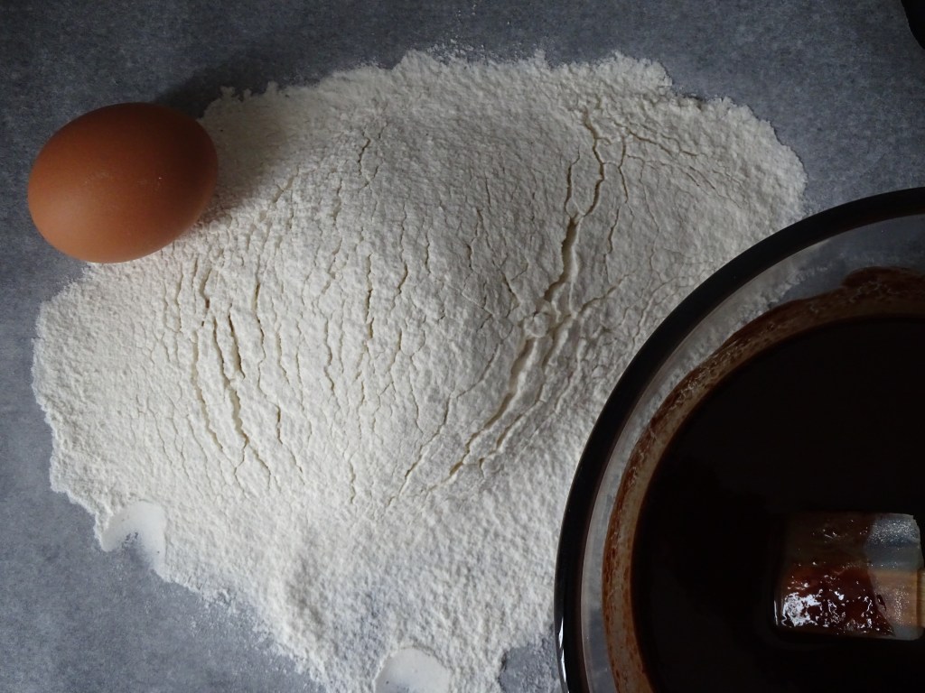 flour, egg, melted chocolate