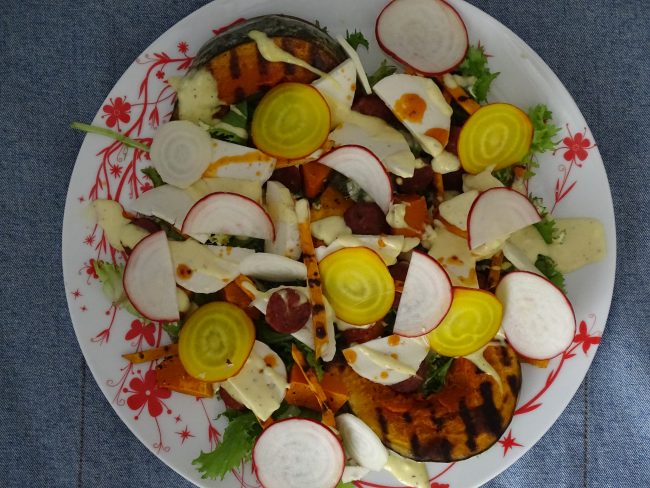 plata, squash, beet, chorizo, salad leaves