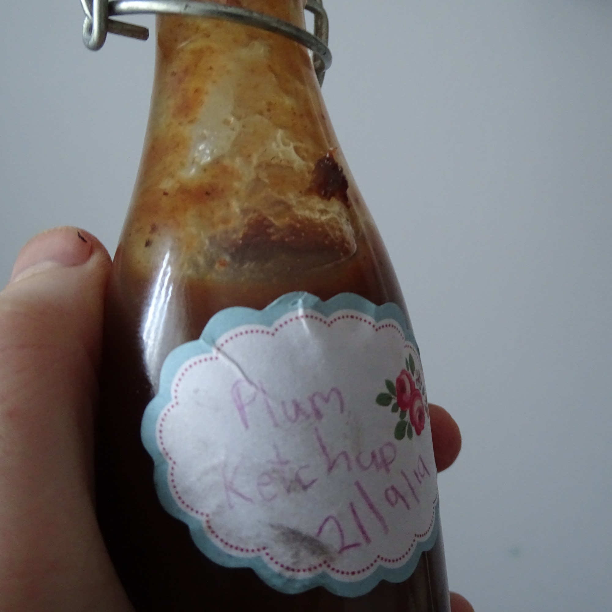 bottle of homemade plum ketchup