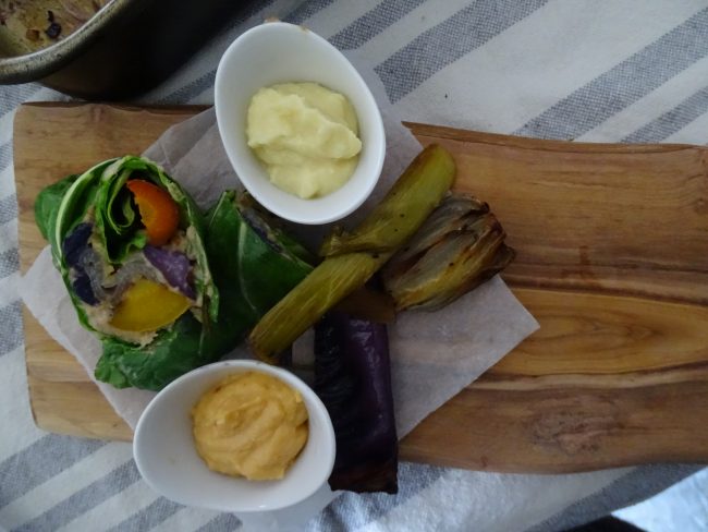 Slow roasted winter veg' cannellini bean humous with celeriac & harissa mayo