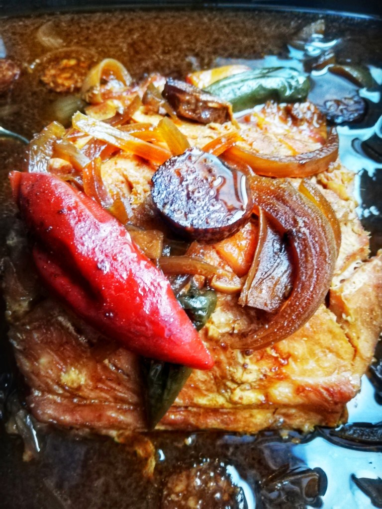 Slow roast bacon & chorizo, just out of the oven