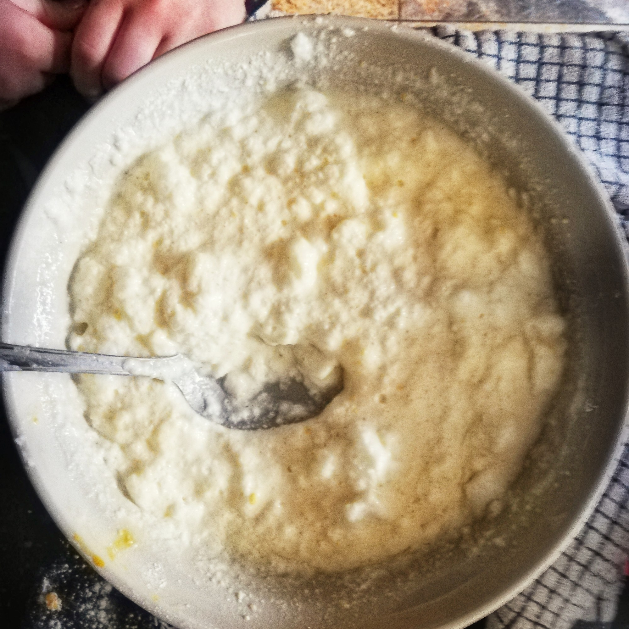 Folding egg whites into waffle batter