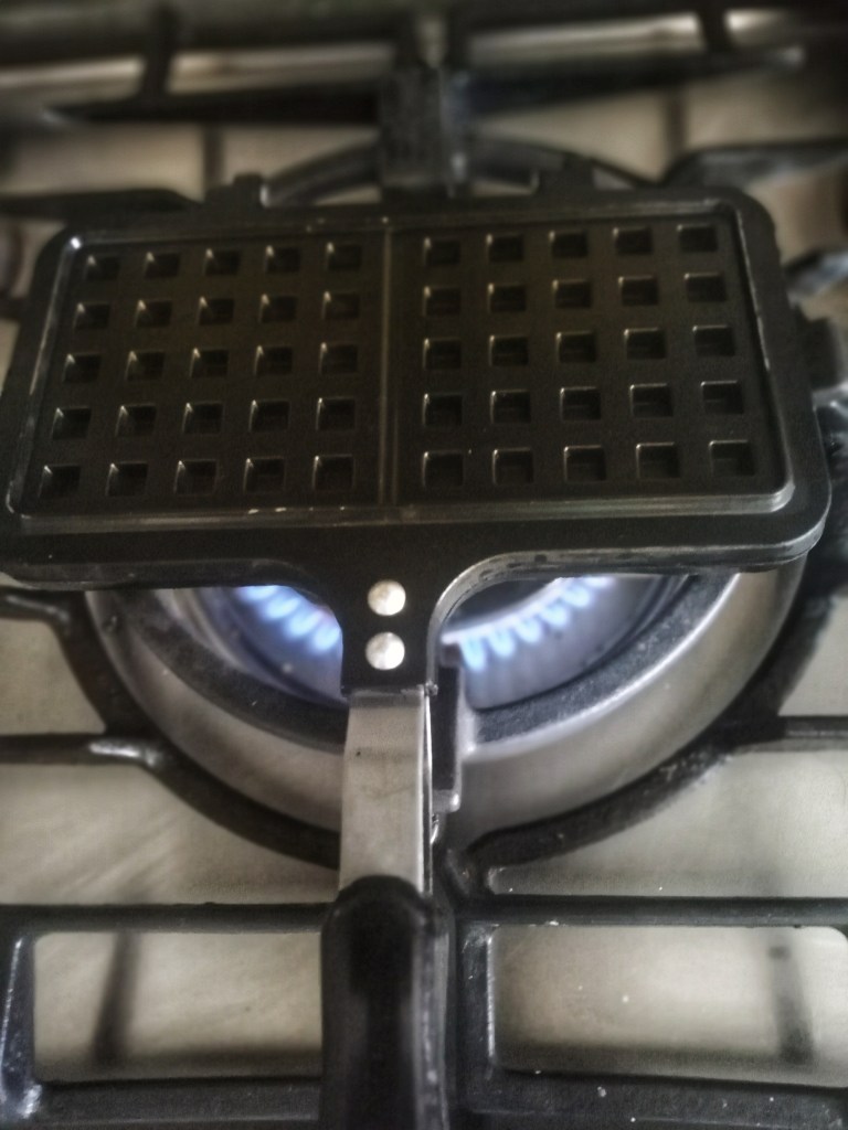 My waffle iron on the gas stove