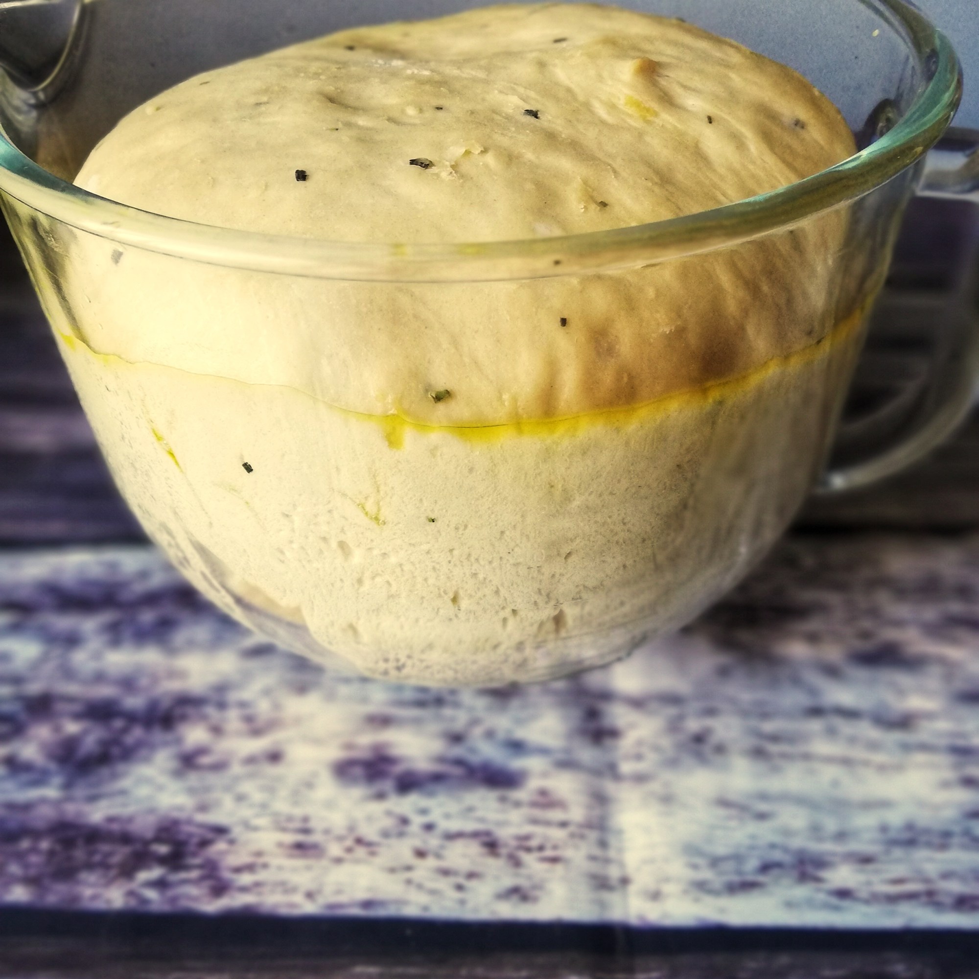 Food photography,rosemary garlic dough, doubled in size