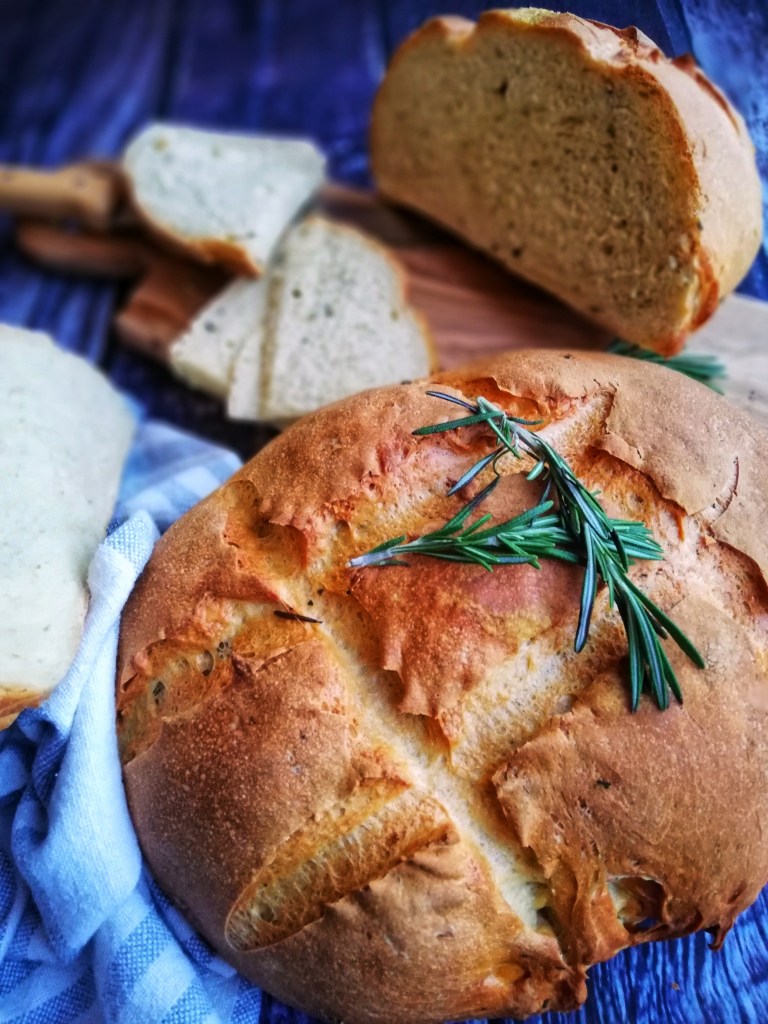 Food photography rosemary, garlic, & olive oil loaf