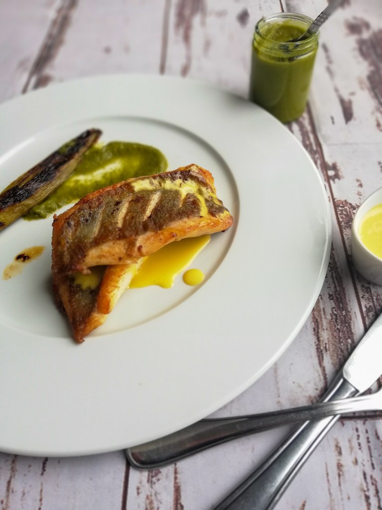 Food photography, plated Pan-fried, John Dory fish, fennel puree, Miso hollandaise