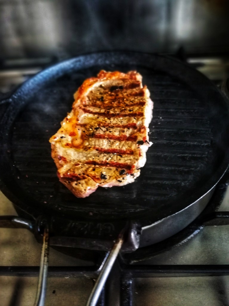 Food photography, Griddling the steak, stove, griddle pan.