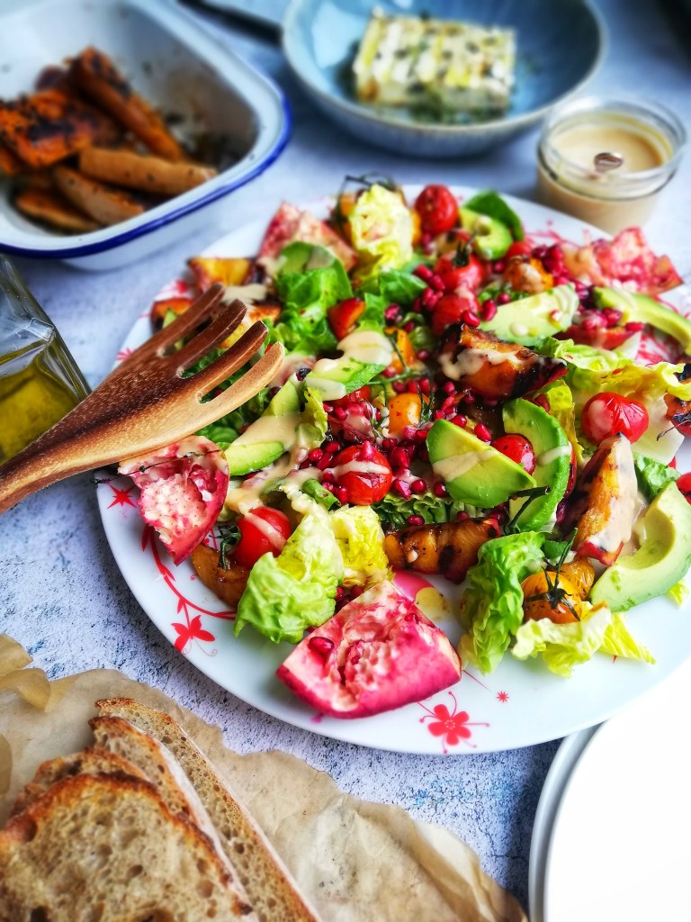 Food photography, salad platter,griddled squash, thyme & honey feta,
