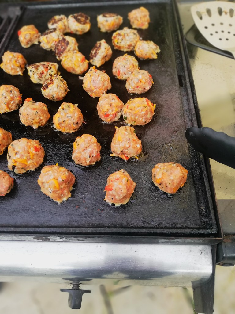 Image, griddling the lamb meatballs