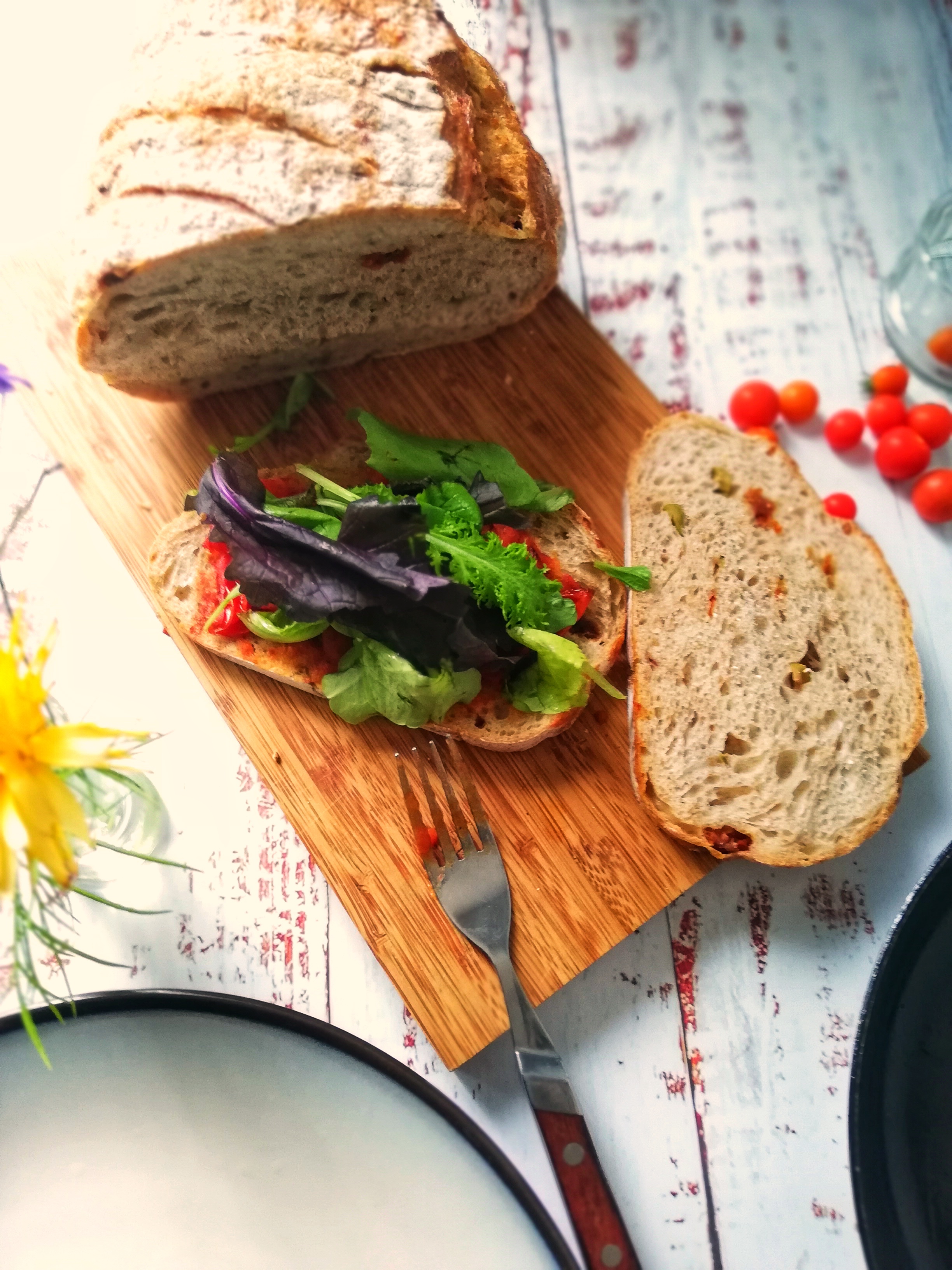 Image, Adding the salad leaves, to sourdough bread