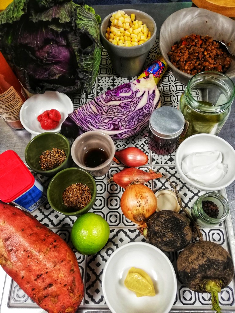 Ingredients for "cabburitto", plant based take on a Mexican burrito